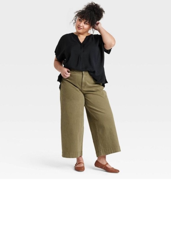 Ava & Viv Denim - Ava & Viv High-Rise Wide Leg Ankle Jeans Olive Green Plus Size 18